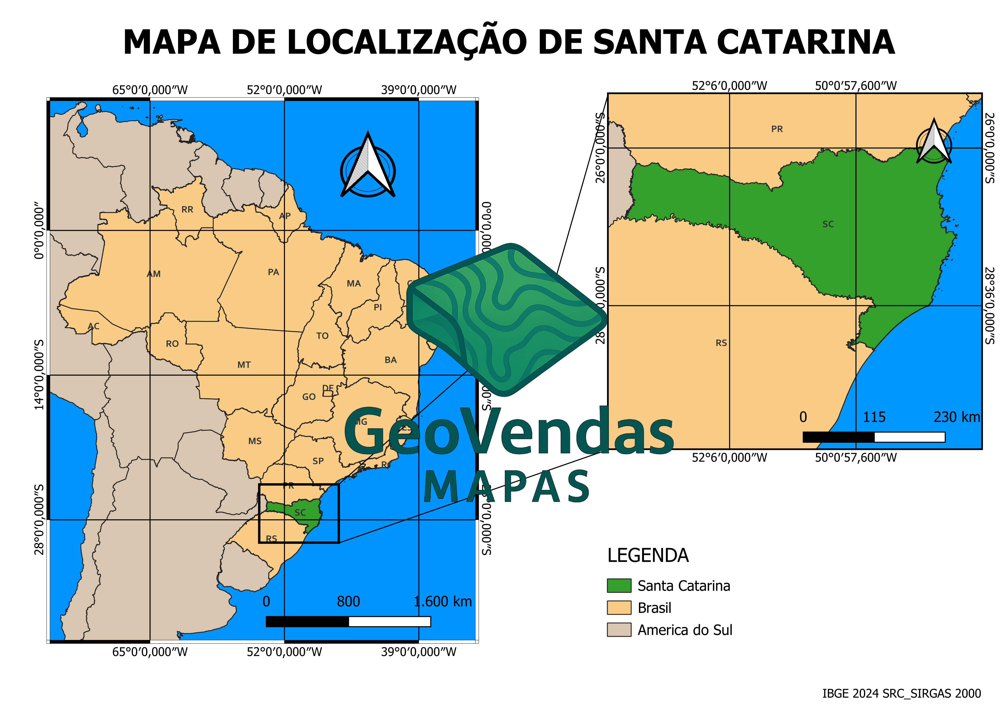 Mapa de localização de Santa Catarina